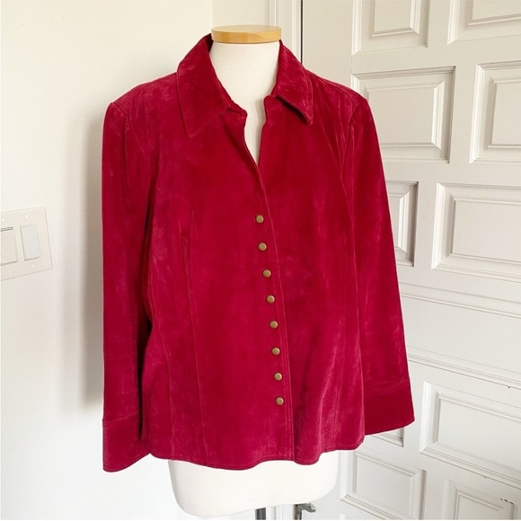 Coldwater Creek Red Suede Leather Jacket Classic Coat Size 2X - Picture 16 of 16